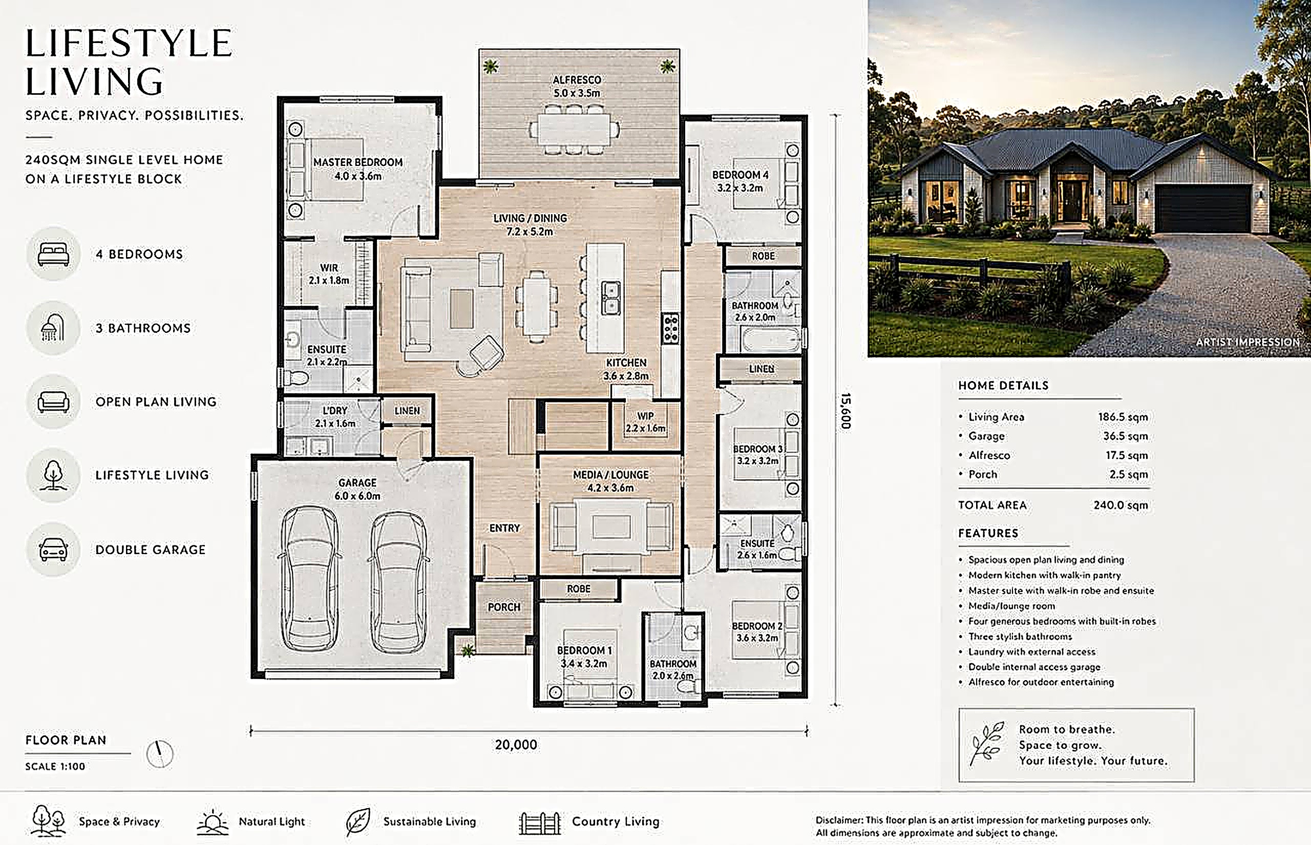 240m² single-level home design